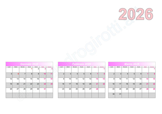 calendario trimestrale base orizzontale