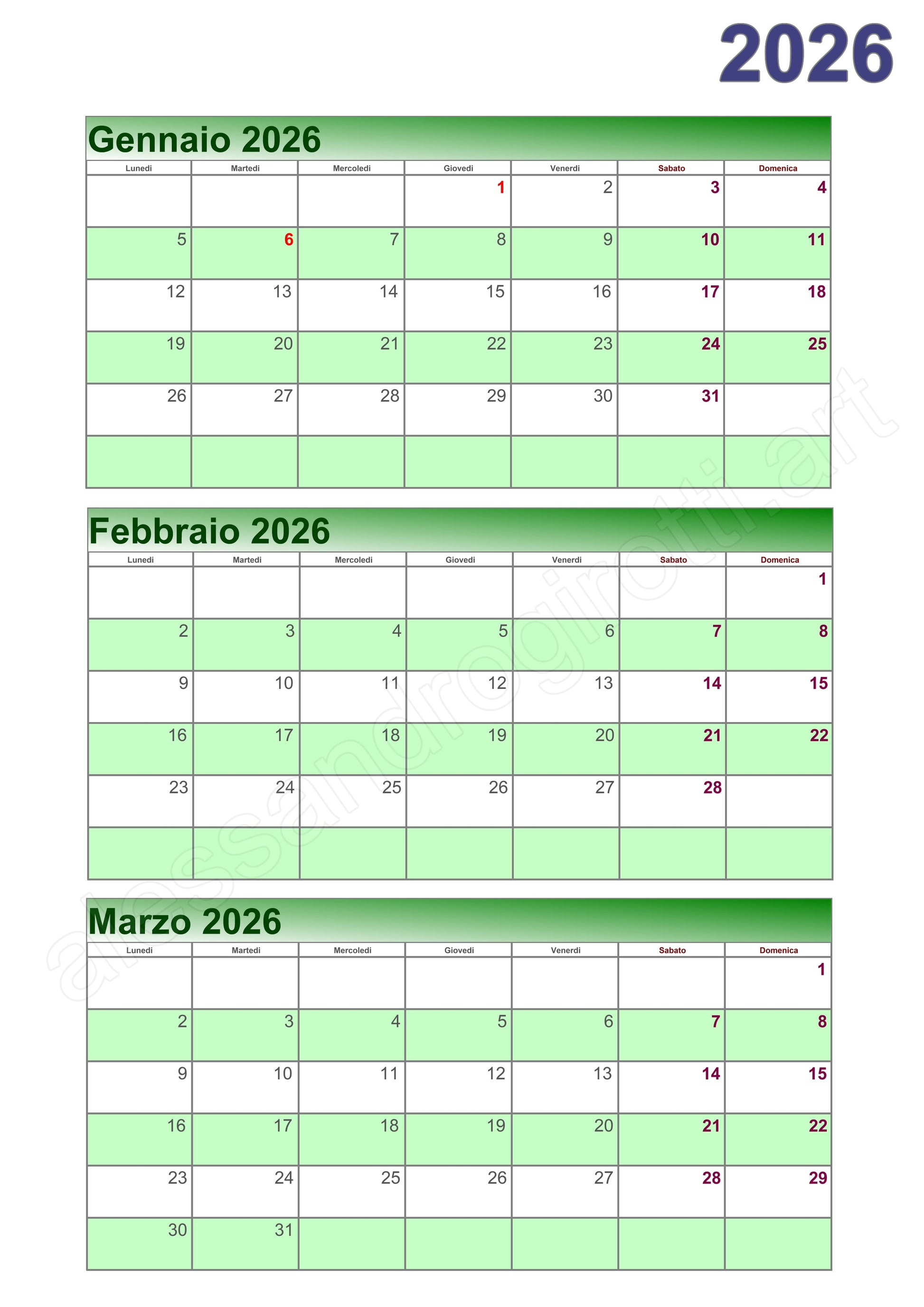 calendario trimestrale base verticale