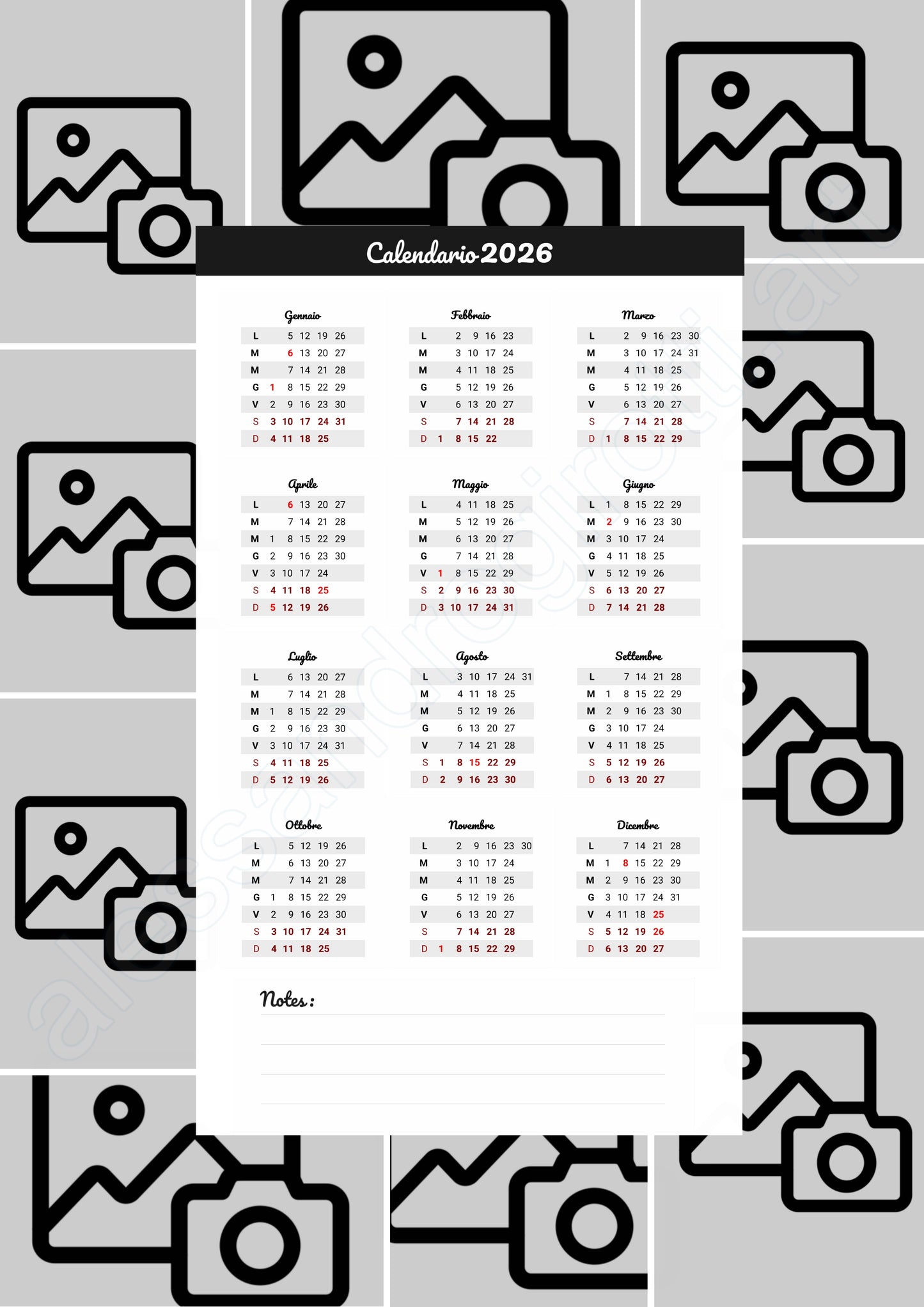 calendario annuale base collage