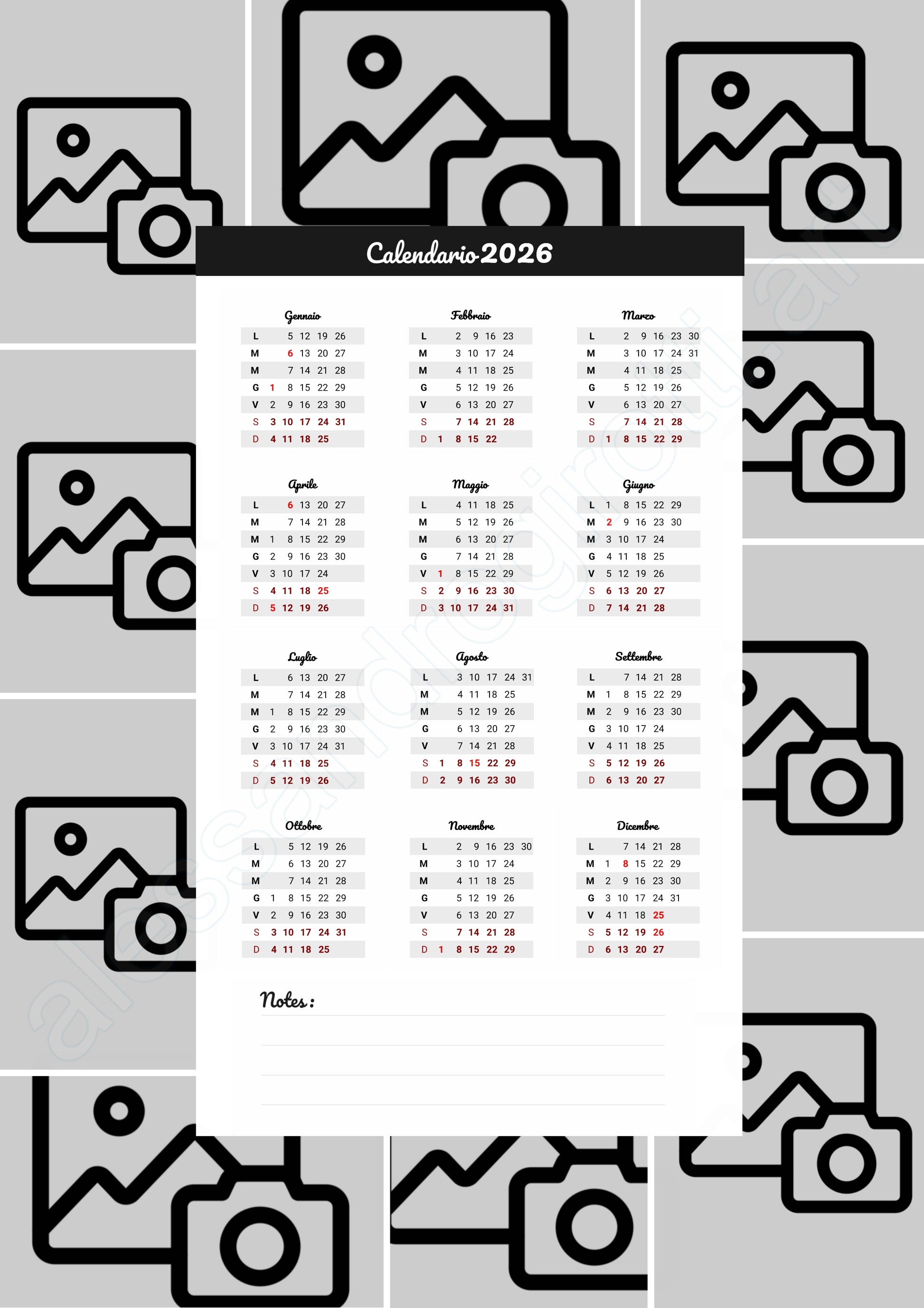 calendario annuale base collage