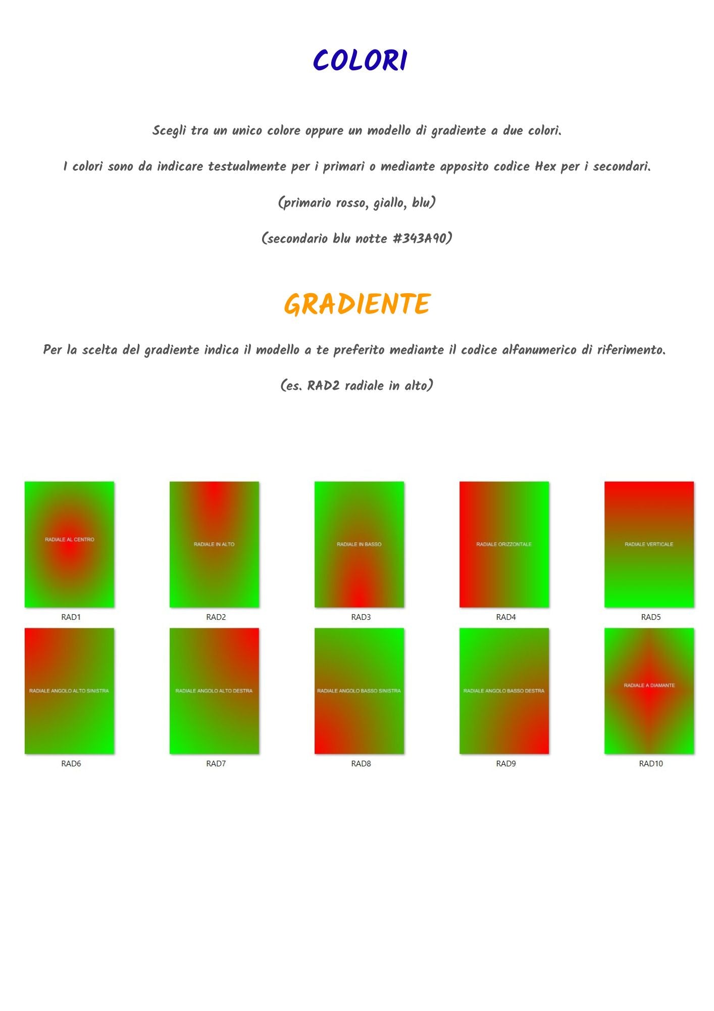 codici colori e gradiente