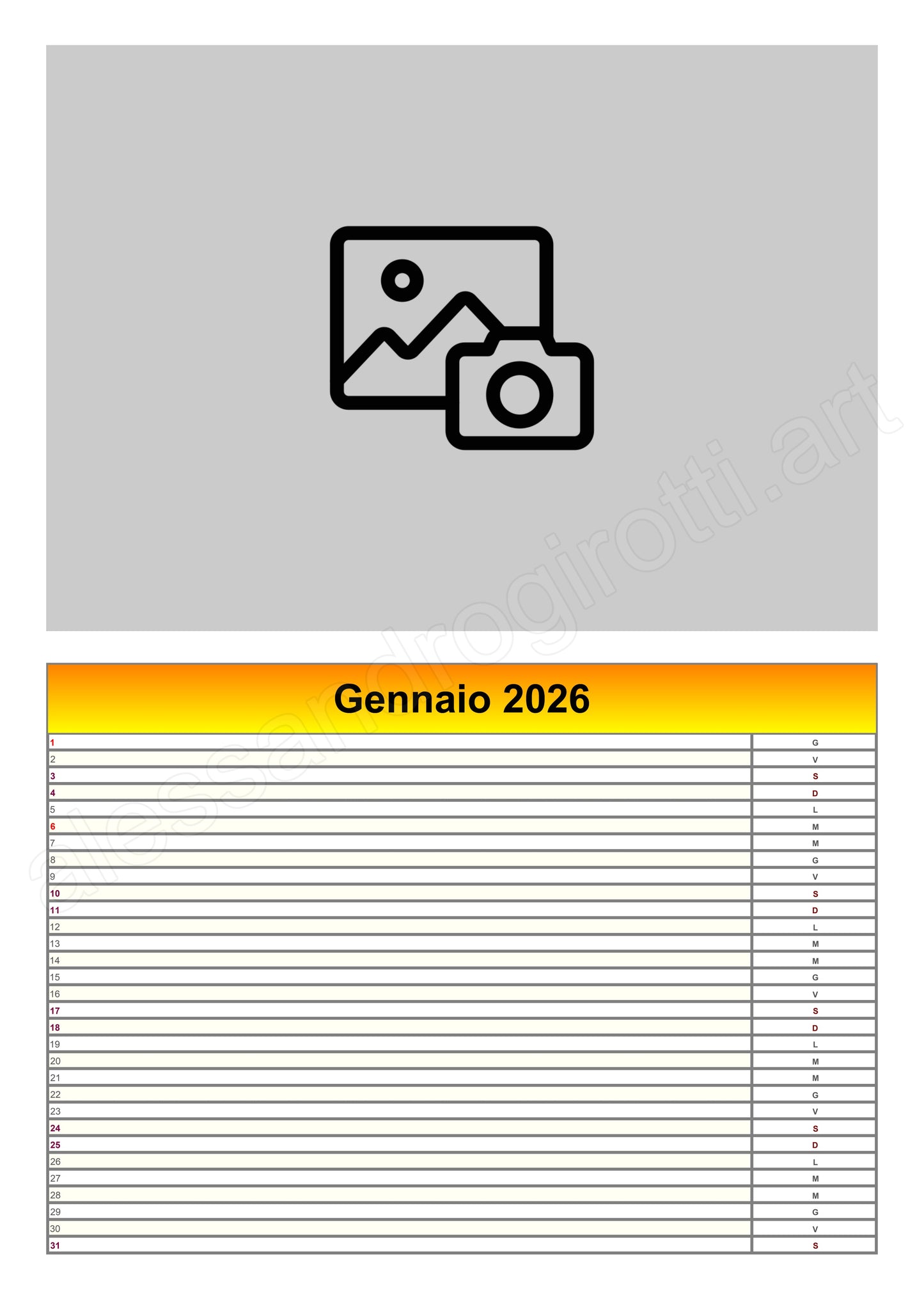 calendario mensile organizer