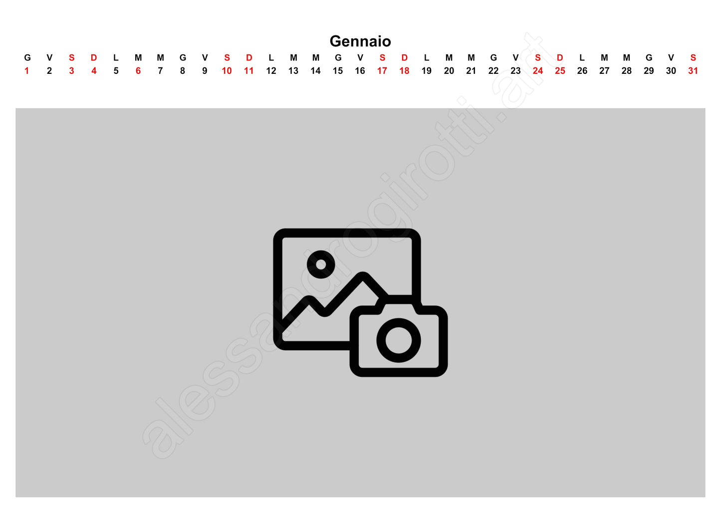 calendario mensile data in alto