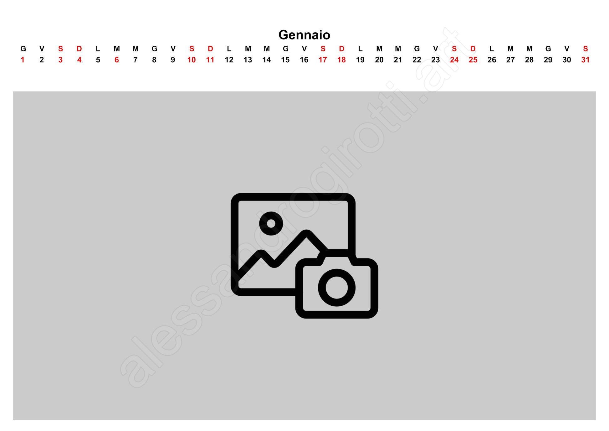 calendario mensile data in alto