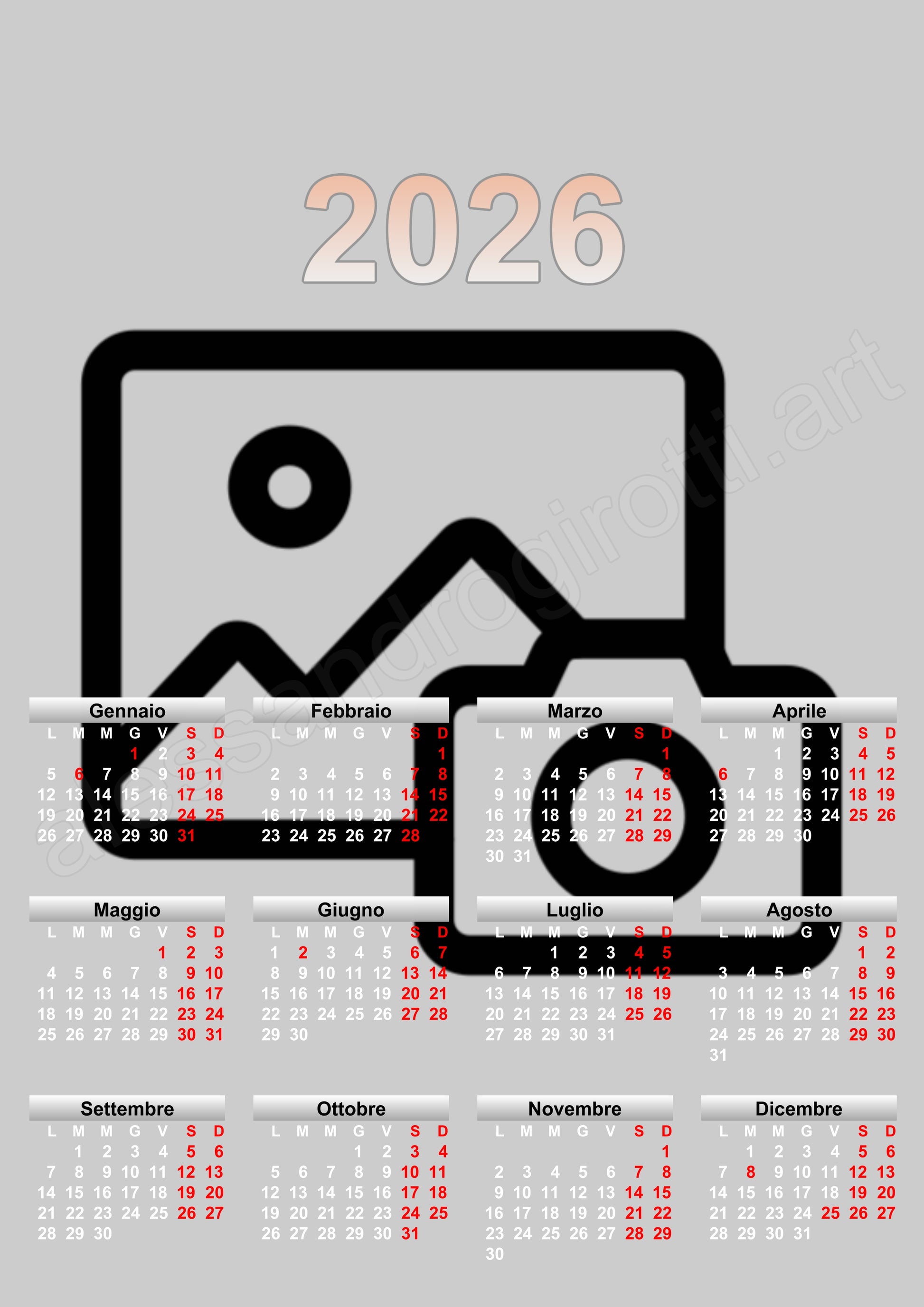 calendario base annuale sfondo verticale
